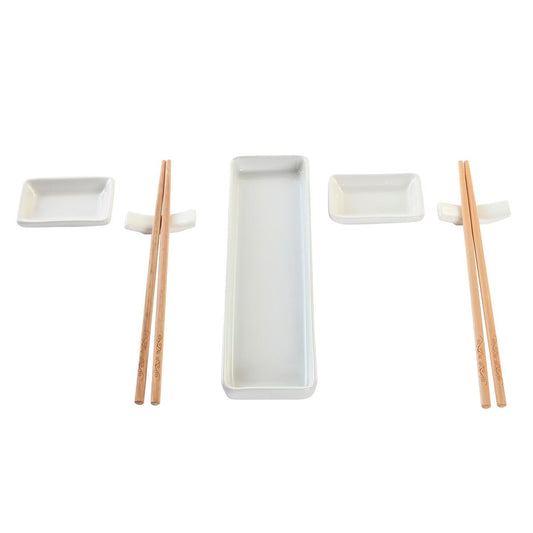 Sushi-set DKD Home Decor 24 x 7 x 2 cm Natuurlijk Wit Keramiek Orientaals